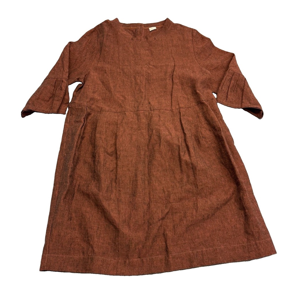 POETRY Linen Blend Dress Sz 16 Button Back Pockets Rust Orange Lagenlook